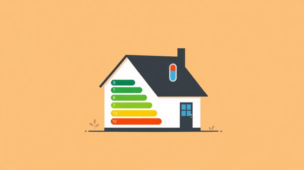Illustrazione casa con barre di efficienza energetica dal verde al rosso