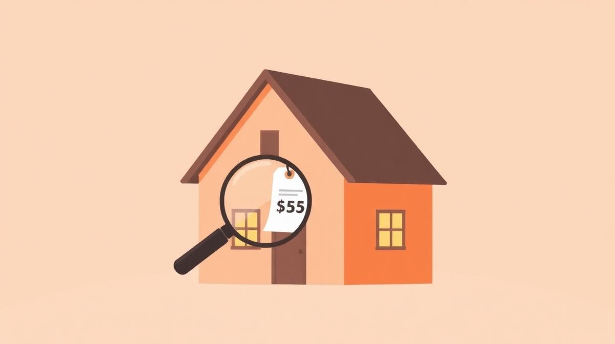 Illustrazione casa con lente di ingrandimento che analizza il cartellino del prezzo